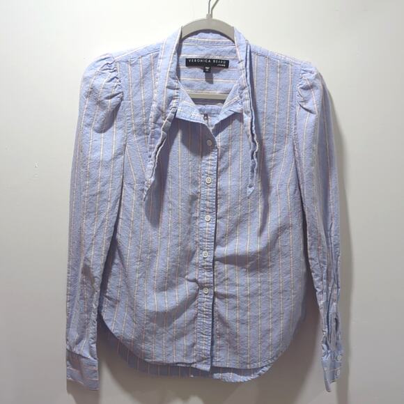 Veronica Beard Dunbar Striped Button Down Shirt Light Blue Dressy Womens Size XS - Picture 3 of 8